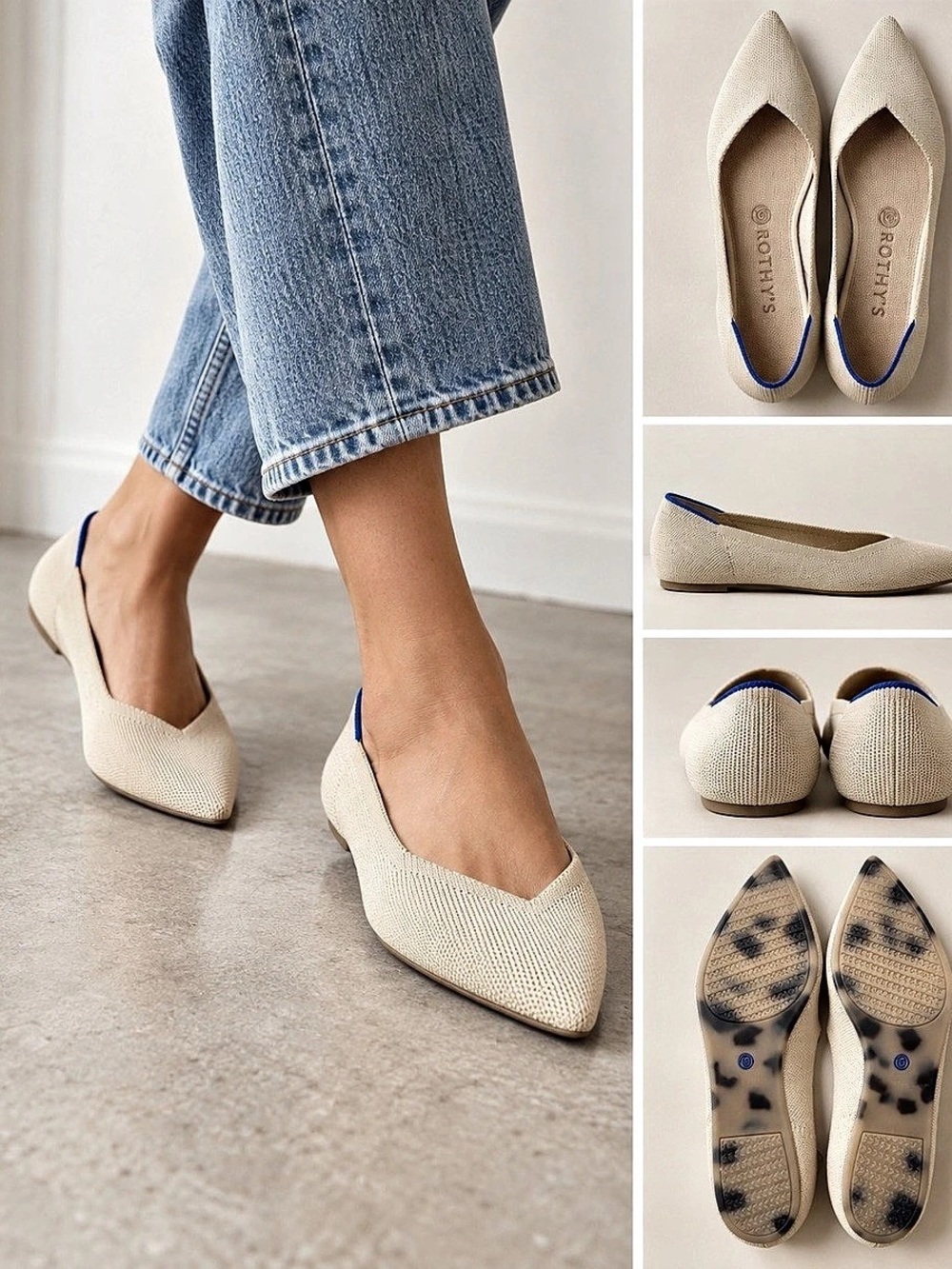 Rothy's The Point Pointed-Toe Flats in Cream